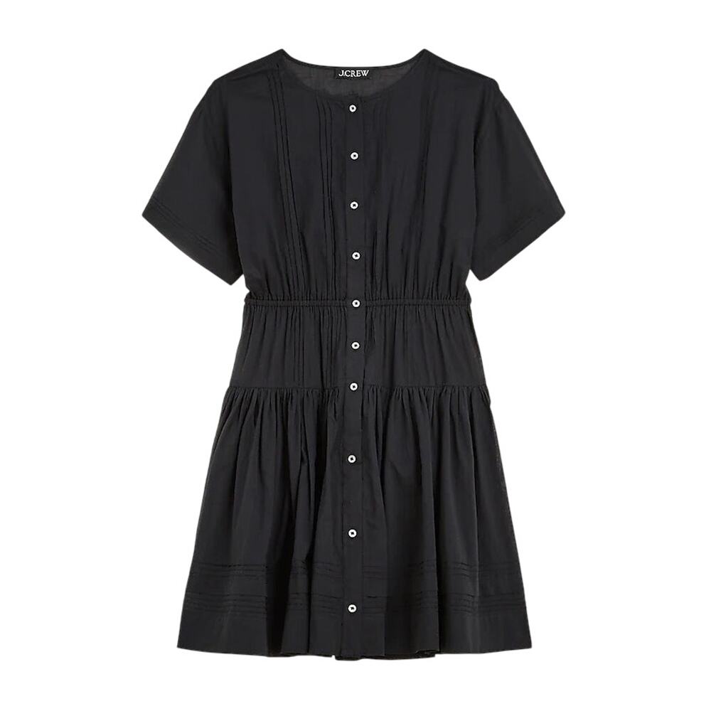 J.Crew Pintuck Mini Button Front Shirtdress Cotton Voile Black Size 2X NWT